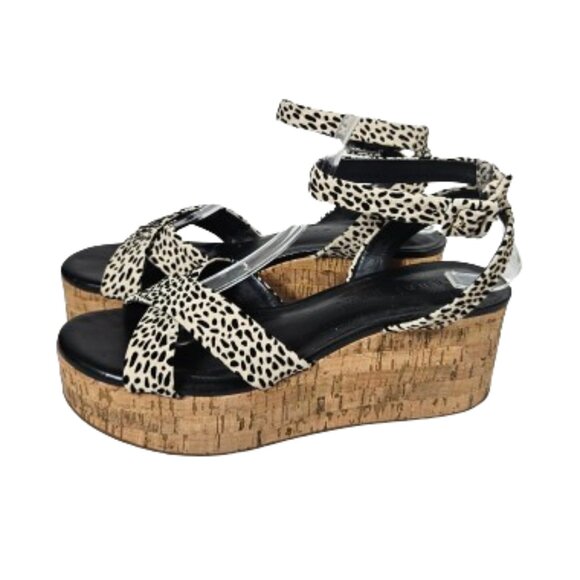 Gianni Bini Zeeah Suede Cross Band Cork Beige and Black Wedges Women's Size 8 - Picture 1 of 10